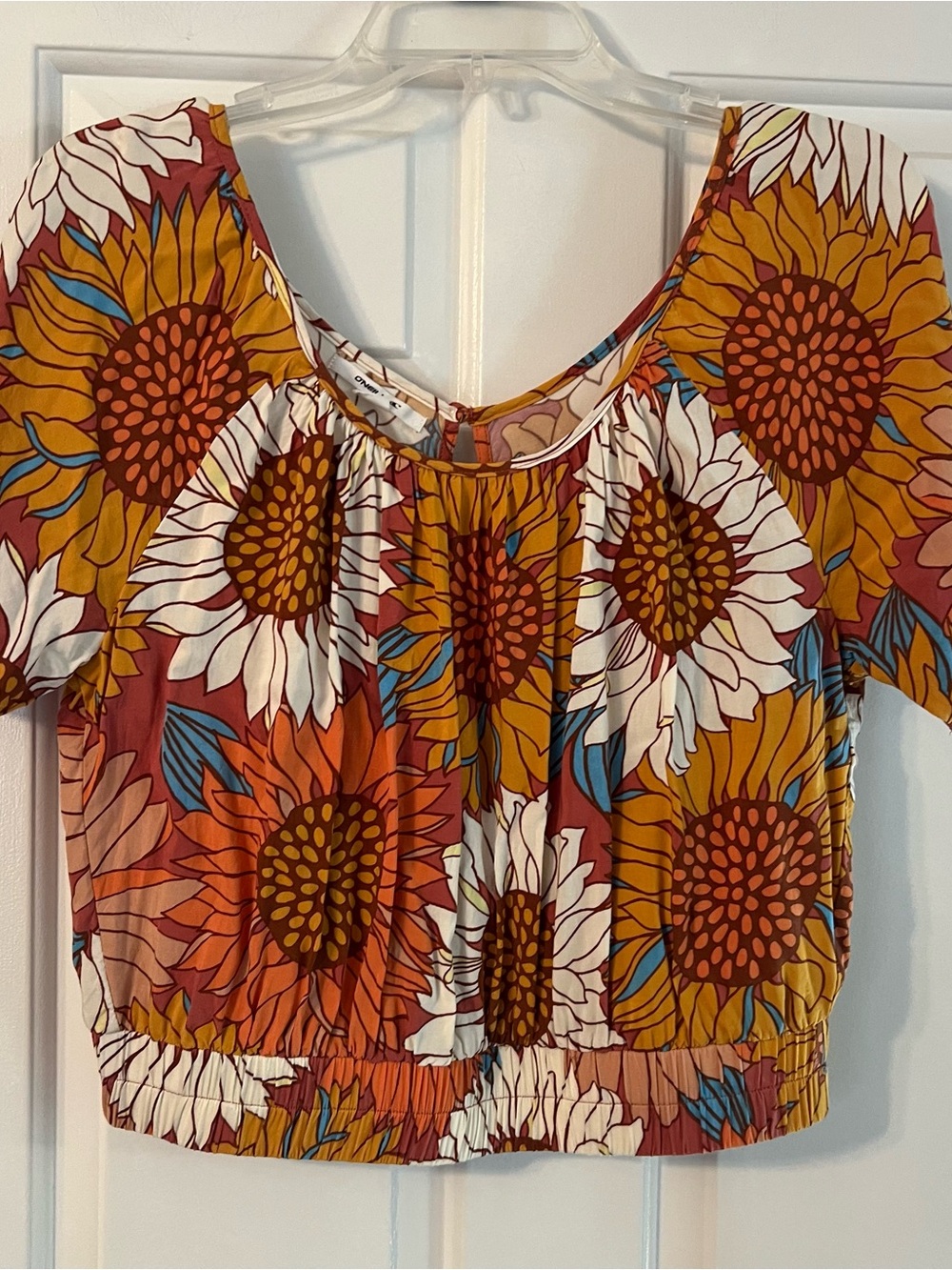 O'Neill Sunflower Print Crop Top in Mustard, Rust, White and Blue
